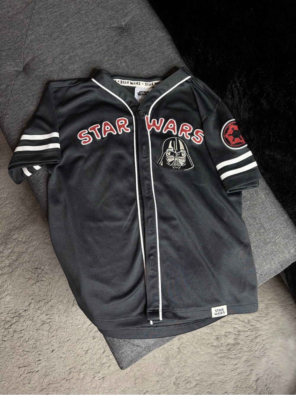 Star Wars Black Kids' Baseball Jersey with Red Logo & Vader Patch